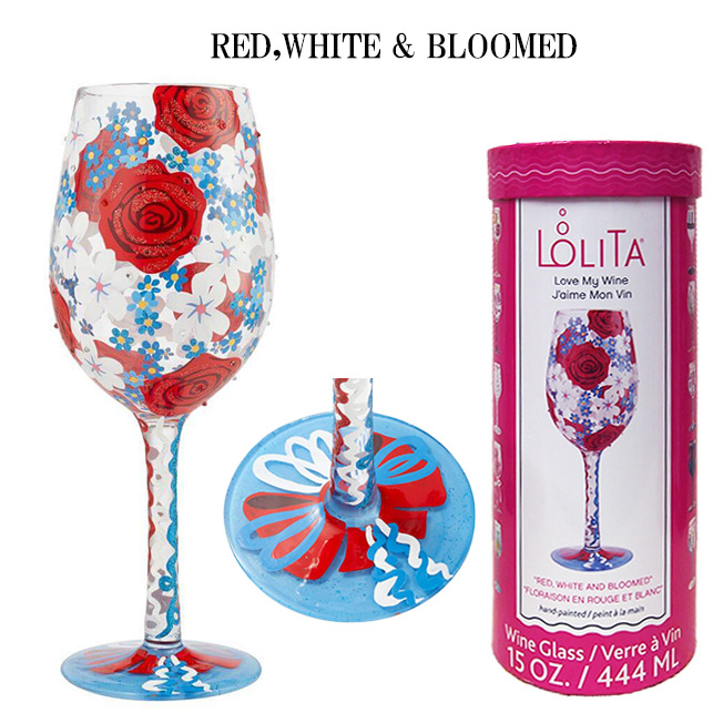 【地域限定 送料無料】【LOLITA ロリータ ワイングラス RED,WHITE & BLOOMED 】バラ ハンドペイントグラス ポップ キュート  ワイン グラス 贈答品 結婚記念日 周年記念日 結婚祝い バースデー 薔薇 赤いばら ギフト おしゃれ オシャレ 20歳 クリスマス 誕生日 記念日 